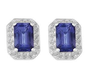 Emerald Cut Tanzanite and RBC Diamond Earrings ETZ08