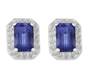 Emerald Cut Tanzanite and RBC Diamond Earrings ETZ08