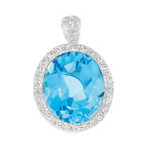 Oval Blue Topaz and Diamond Pendant