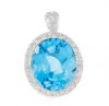 Oval Blue Topaz and Diamond Pendant