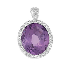 Oval Amethyst and Diamond Pendant