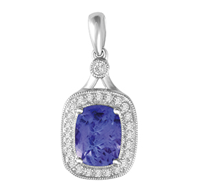 Claw Set Cushion Tanzanite with Micro Pave and Milgrain Pendant