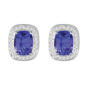 Claw Set Cushion Tanzanite with Micro Pave and Milgrain Earring