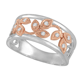 Leaf Design 2 Tone Ring with Milgrain