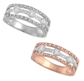 Triple Row Dress Ring with Bezel