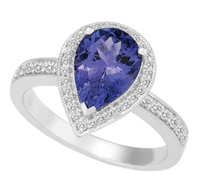 Pear Shape Tanzanite and Diamond Ring with Milgrain RTZ115