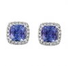 Cushion Cut Tanzanite and RBC Diamond Set Earrings