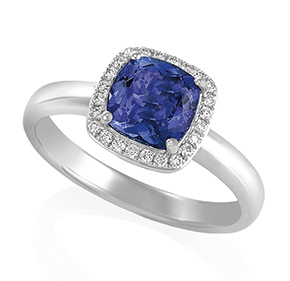 Cushion Cut Tanzanite with RBC Halo Set Ring