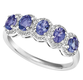 5 x Oval Tanzanite and Diamond Ring