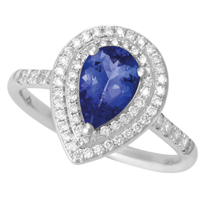 18ct - Pear Tanzanite and Diamond Split Shank Ring with Micro Pave Shoulders RTZ22