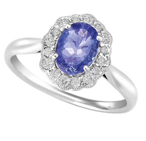 18ct - Oval Cut Tanzanite with Halo Ring RTZ31
