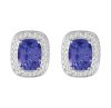 18ct - Claw Set Cushion Tanzanite with Micro Pave and Milgrain Earring