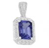 18ct -  Emerald Cut Tanzanite and RBC Diamond Milgrain Pendant PTZ08