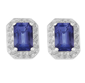 18ct - Emerald Cut Tanzanite and RBC Diamond Earrings ETZ08