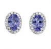 9ct - Oval Tanzanite & RBC Diamond Set Earrings