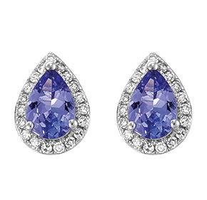 9ct - Pear Tanzanite & RBC Diamond Set Earrings
