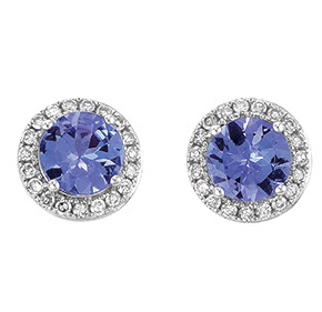 9ct -  Round Tanzanite & RBC Diamond Set Earrings