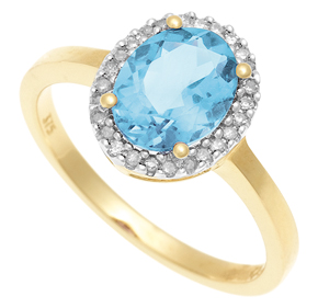 9ct - Cluster Ring with Diamond and Blue Topaz