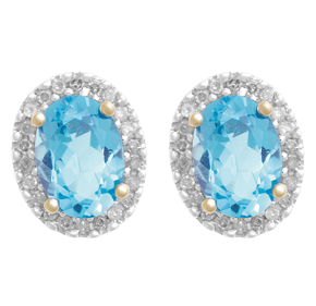 9ct - Cluster Earring with Diamond and Blue Topaz