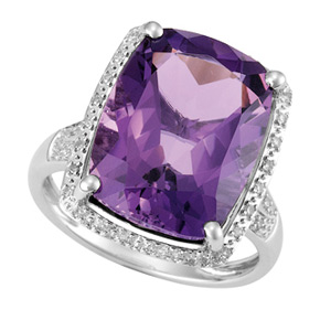 9ct -  Cushion Amethyst and Diamond Ring R18AM