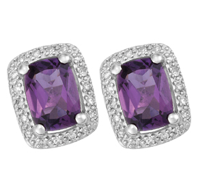 9ct -  Cushion Amethyst and Diamond Earrings E18AM