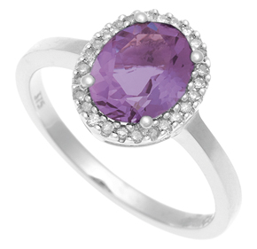 9ct - Cluster Ring with Diamond and Amethyst