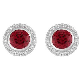 9ct - Round Garnet and Diamond Earrings