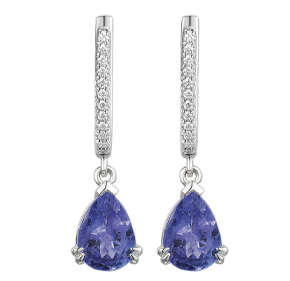 18ct - Pear Shaped Tanzanite With French Cut Setting Earrings ETZ35