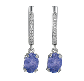 18ct - ETZ36 Oval Tanzanite With French Cut Setting Earrings