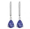 18ct - Pear Shaped Tanzanite With French Cut Setting Earrings